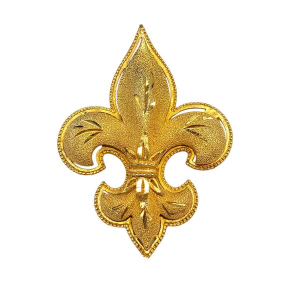 Vintage Signed CFW Gold Tone Fleur-De-Lis Brooch Pin Charles F Worth Statement - Picture 1 of 9